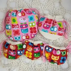 ハンドメイド　まんまる巾着袋　5点セット　ニュートロ猫