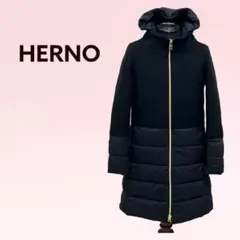 HERNO ヘルノ ウール ナイロン切替 ミドル丈 フード付き ダウンコート