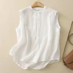 フロントボタン 袖なし ブラウス 夏にぴったり 無地＆シンプル 涼しい