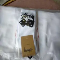 Stussy 白色 サイコロロゴ ソックス サイズ8-13
