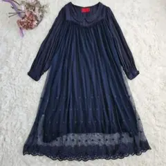 somari ソマリ ロングワンピース　レース フレア　丸襟　ネイビー