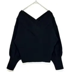 ダズリン◆2wayニットプルオーバー/Ｖネック オフショルダー ボリューム袖 黒