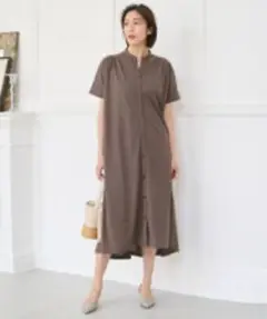 自由区　ブラウン 半袖 シャツワンピース
