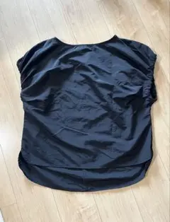 オペークドットクリップ 半袖カットソー 黒 フレンチスリーブ