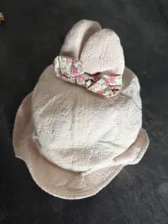 花柄リボン付きピンク帽子46cm