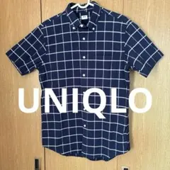 ユニクロ　メンズ　ネイビー チェック柄 半袖シャツ Sサイズ【匿名配送】