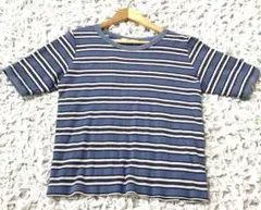 【SHEIN】 FAVORY ブルーストライプ柄Tシャツ 半袖 フリーサイズ