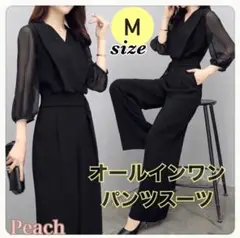 《新品》レディース オールインワン パンツスーツ ベルト付き ブラック Mサイズ