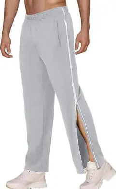 メンズ スポーツ ロングズボン サイドジップ スウェット グレー 2XL