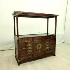 李朝家具 違い棚半月型、高139.5cm紫檀唐木、風情豊な飾棚、アンティーク家具 iloo78041a-5.jpg