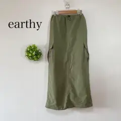 アーシー 【Ｍ】カーゴタイトスカート　ウエストゴム 薄手　撥水　カーキ