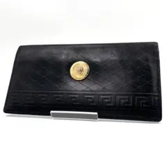 【レア】ヴェルサーチ 長財布 札入れ サンバースト 本革 ゴールド金具 ブラック