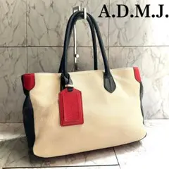【人気/トリコロール】A.D.M.J. パスケース付 トートバッグ レザー 人気