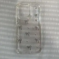 リボン装飾クリアiPhoneケース　iPhone14pro