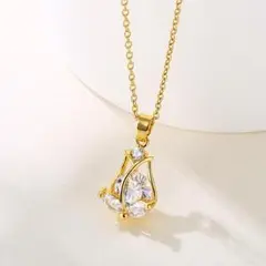 ジルコン チューリップ ネックレス ゴールド キラキラ ストーン 可愛い ♡