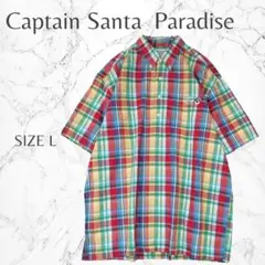 キャプテンサンタパラダイス カラフル ワンポイント 半袖シャツ L 良品