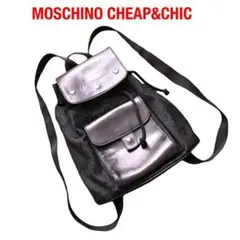 MOSCHINOモスキーノ レザー×ナイロンリュック ブラック黒