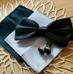 黒 蝶ネクタイ メンズ 結婚式 4点セット 冠婚葬祭