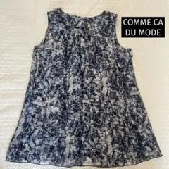 【COMME CA DU MODE 】ブラウス　ノースリーブ　花柄　ブルー　青
