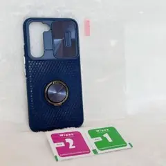 GALAXY S22 5G ケース+フィルム カメラカバー リンク ブルー