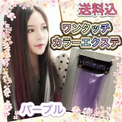 ワンタッチ 簡単装着 カラー エクステ パープル 紫 2本セット ワンポイント