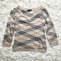 【美品】バーバリーロンドン ノバチェック Vネック 薄手ニット 長袖 ベージュ