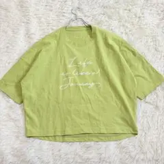 m1169 美品✨オーバーサイズカットソー 五〜七分袖 英字刺繍 コットン ラフ