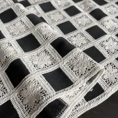 ラスト❣️チェック レース刺繍 中厚 120×90cm