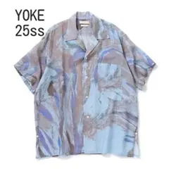 YOKE FLOWER PRINTED OPEN COLLAR SHIRT