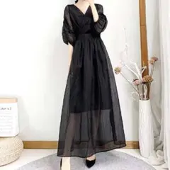 ワンピース/ロングワンピース/ドレス/ブラック/Mサイズ/シースルー/