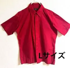 【状態難】メンズ 半袖シャツ 赤 Lサイズ シミ汚れあり