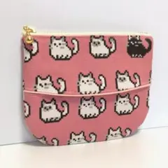 ピンクのピクセルにゃんこ　ティッシュケース ミニポーチ　ハンドメイド