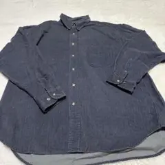 Eddie Bauer ネイビー ヘリンボーン 長袖シャツ L