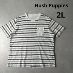 Hush Puppies　ポケット付きtシャツ　刺繍ロゴ　2Lサイズ　ボーダー