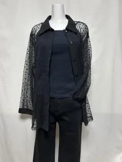 【美品】　❤︎シアーブラウス❤︎　ブラック×ドット柄　L相当　大人ガーリー　冷房対策