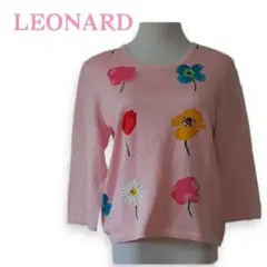 レオナール、花柄の薄手セーター、サイズ42、XL、13号。LEONARD