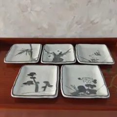 瀬戸赤津焼　長谷元窯　加藤六兵衛作　菓子器セット　角皿　菊 瀬戸赤津焼 長谷元窯 加藤六兵衛作 菓子器セット 角皿 菊