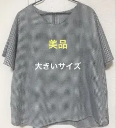 美品　袖フレアギンガムチェックブラウス　黒　4L
