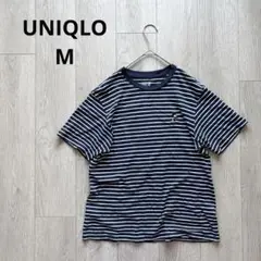 ユニクロ UNIQLO ミッキー ストライプ 半袖Tシャツ ネイビー M