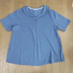 襟付き Ｔシャツ 半袖 LL くすみブルー 水色 襟 トップス セーラー