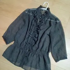 【美品】　persodea　ブラウス　シャツ　ギンガム　チェック　シアー　フレア