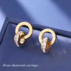 サークル ピアス CZダイヤ ゴールド デート リング 結婚式 韓国 ローマ数字