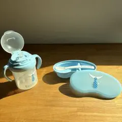 ベビー用水色食器セット ネクタイデザイン
