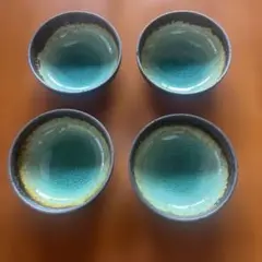 最終値下げ　青緑グラデーション陶器小皿4枚セット