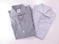 【２枚セット】HEMD 　ヘムト　長袖ドレスシャツ　白　グレー　ストライプ　M
