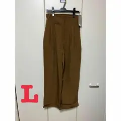 新品　セゾンドパピヨン　バックゴムハイウエストストレートパンツ　ブラウン　L
