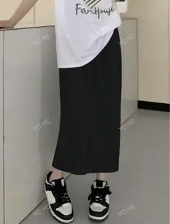 無地柄 伸縮性ウエスト スカート