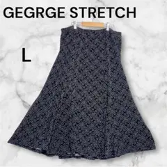 GEORGE STRETCH 【L】フレアスカート 黒ブラックウエストゴム総柄