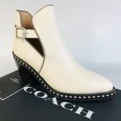 新品未使用★COACH・レザー ビーズチェーン ショートブーツ(6C)