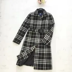 美品 BURBERRY バーバリー ロンドン チェック ウール ベルト付 コート